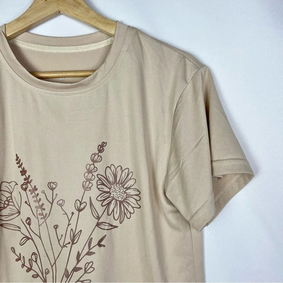 Shein Light Pink Floral Crewneck Short Sleeve T-Shirt XS - Picture 3 of 4